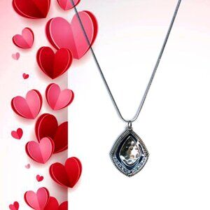 Silver Blue Enamel / Crystal Pendant Necklace